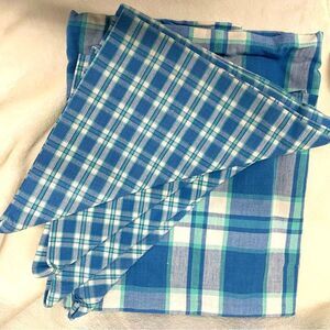 crate and barrel vintage NIB BLUE GREEN plaid tablecloth 50" square 4 napkins